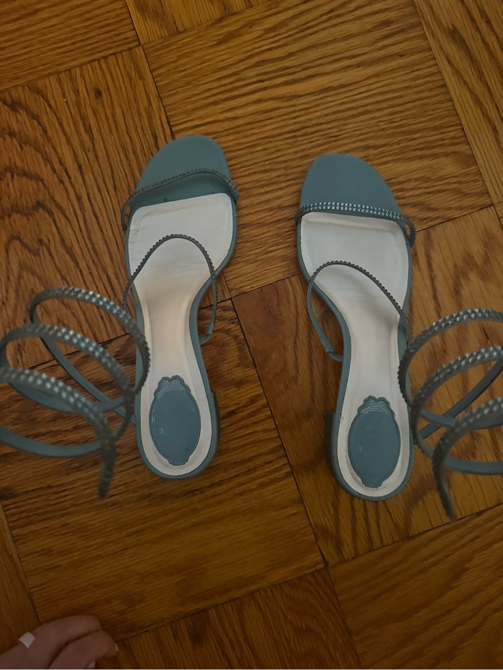 Rene Caovilla Cleo Teal Blue Heeled Sandals